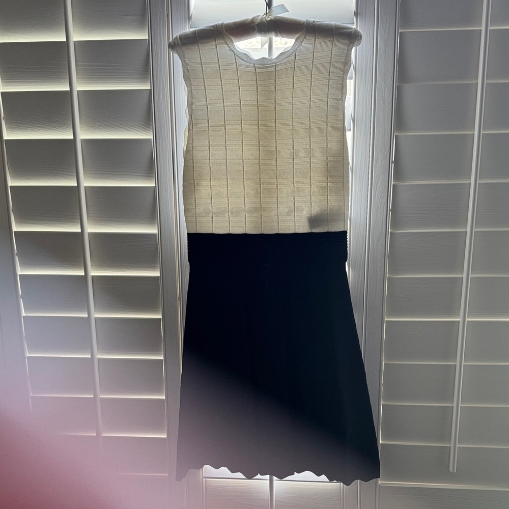 Ted Baker Two-Tone Knit Dress in Ivory and Black